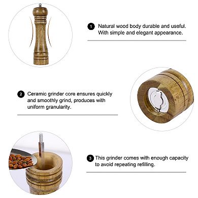 Home Wooden Hand Crank Twist Salt Spice Salt Mill Grinder Shaker Bronze Tone