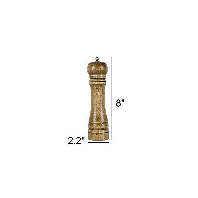 Home Wooden Hand Crank Twist Salt Spice Salt Mill Grinder Shaker Bronze Tone