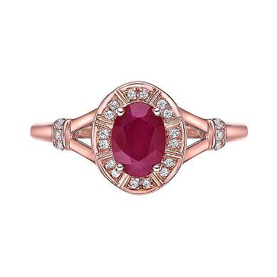 Gemminded 10k Rose Gold Ruby & 1/10 Carat T.W. Diamond Ring