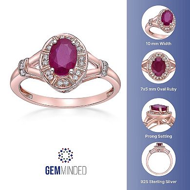 Gemminded 10k Rose Gold Ruby & 1/10 Carat T.W. Diamond Ring