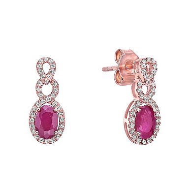 Gemminded 10k Rose Gold Tone Ruby & 1/4 Carat T.W. Diamond Earrings