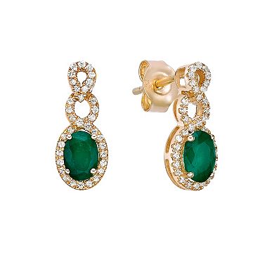 Gemminded 10k Gold 1/4 Carat T.W. Diamond & Emerald Earrings