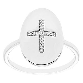 Boston Bay Diamonds Sterling Silver Diamond Accent Cross Signet Ring