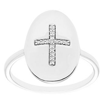 Boston Bay Diamonds Sterling Silver Diamond Accent Cross Signet Ring