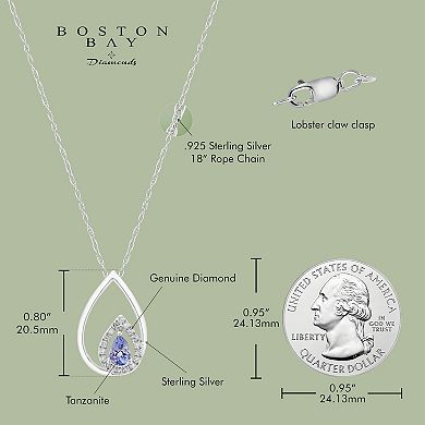 Boston Bay Diamonds Sterling Silver Diamond Accent & Gemstone Pear Shape Pendant Necklace