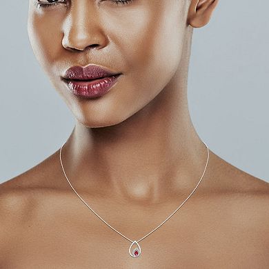 Boston Bay Diamonds Sterling Silver Diamond Accent & Lab-Grown Gemstone Pear Shape Pendant Necklace