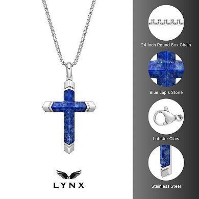 Men's LYNX Stainless Steel & Lapis Stone Cross Pendant Necklace