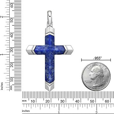 Men's LYNX Stainless Steel & Lapis Stone Cross Pendant Necklace