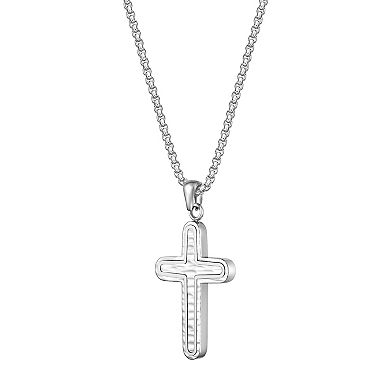 Men's LYNX Stainless Steel Textured Cross Pendant Necklace