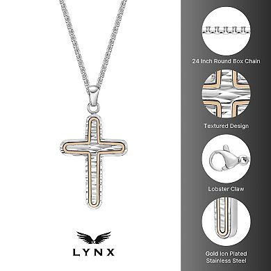 Men's LYNX Stainless Steel Textured Cross Pendant Necklace
