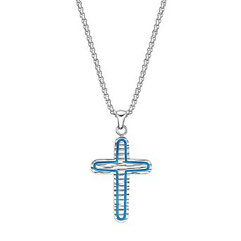 Men's LYNX Stainless Steel Textured Cross Pendant Necklace