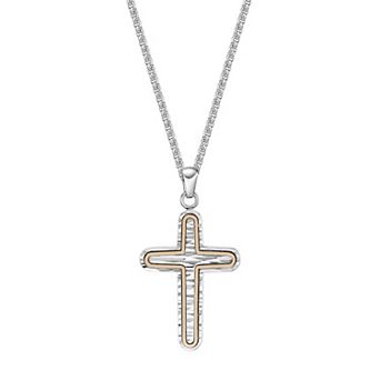 Men's LYNX Stainless Steel Textured Cross Pendant Necklace