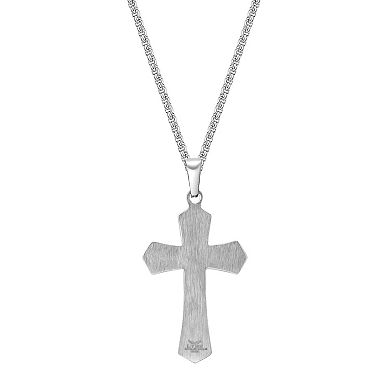 Men's LYNX Stainless Steel & Babinga Wood Cross Pendant Necklace