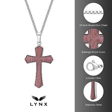 Men's LYNX Stainless Steel & Babinga Wood Cross Pendant Necklace