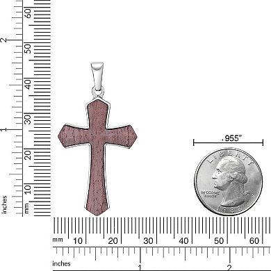 Men's LYNX Stainless Steel & Babinga Wood Cross Pendant Necklace