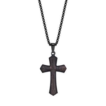 Men's LYNX Stainless Steel & Ebony Wood Cross Pendant Necklace