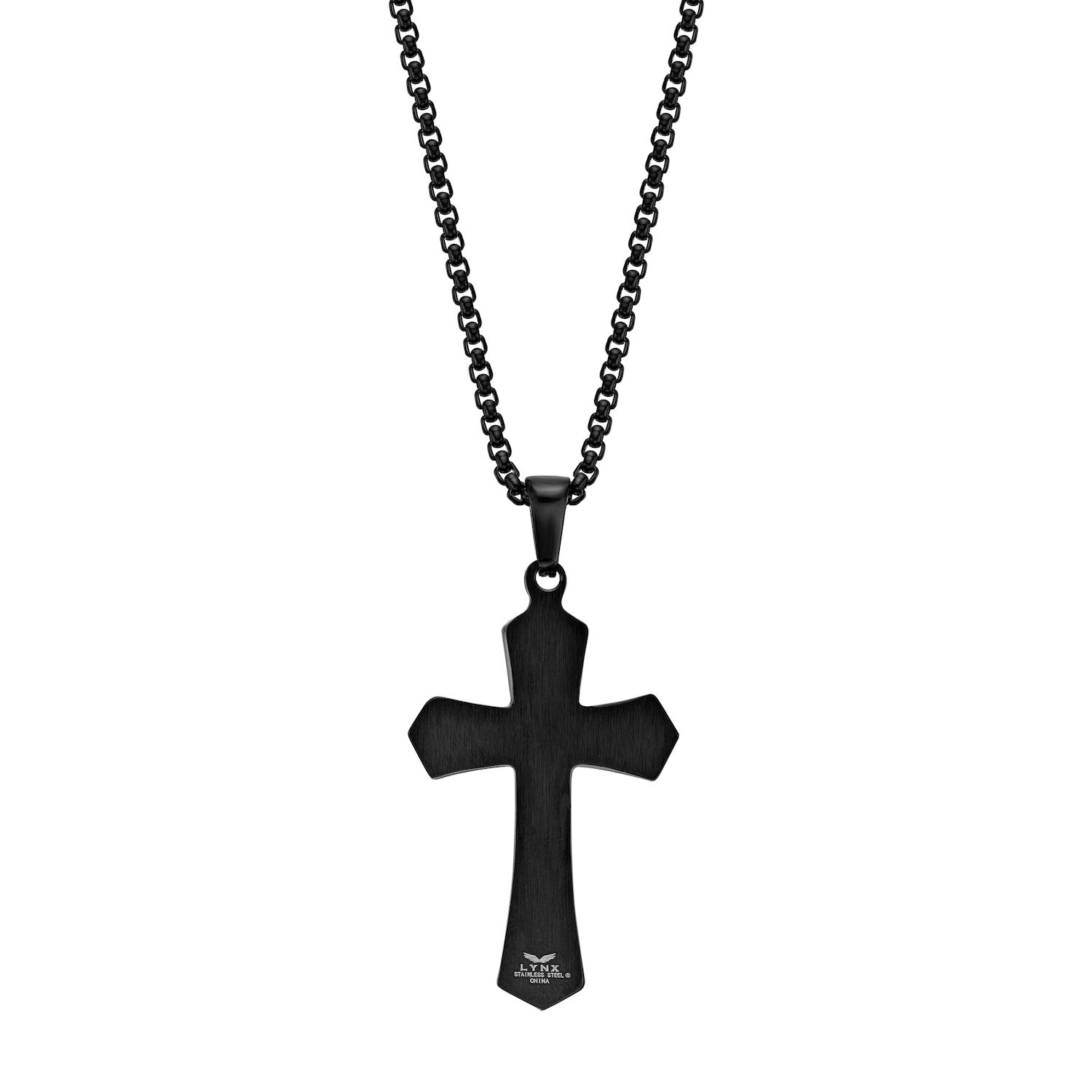 Men's LYNX Stainless Steel & Ebony Wood Cross Pendant Necklace