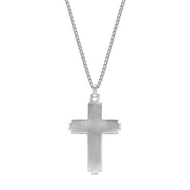 Men's LYNX Stainless Steel & Black Agate Cross Pendant Necklace