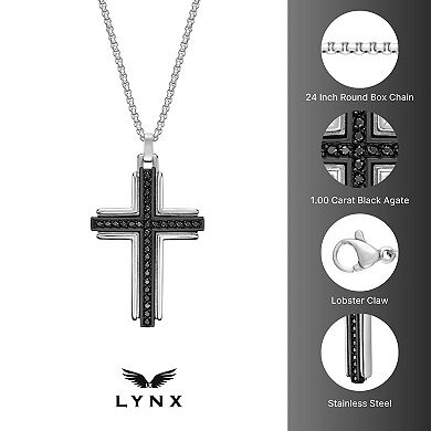 Men's LYNX Stainless Steel & Black Agate Cross Pendant Necklace