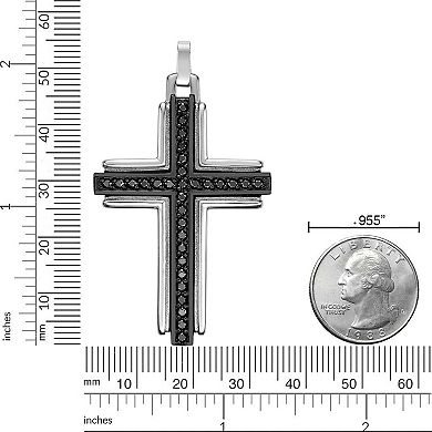 Men's LYNX Stainless Steel & Black Agate Cross Pendant Necklace
