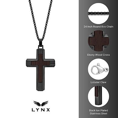 Men's LYNX Stainless Steel & Ebony Wood Cross Pendant Necklace