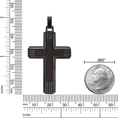 Men's LYNX Stainless Steel & Ebony Wood Cross Pendant Necklace