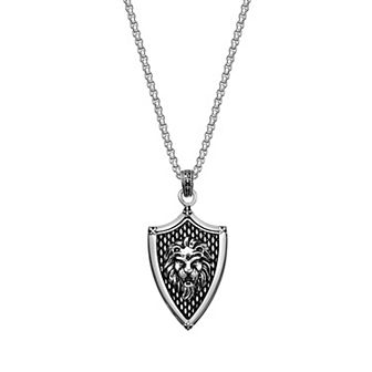 Men's LYNX Stainless Steel Lion Shield Pendant Necklace