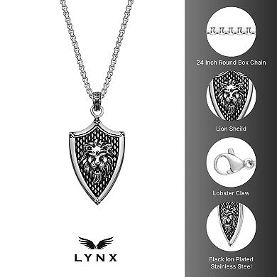 Men's LYNX Stainless Steel Lion Shield Pendant Necklace
