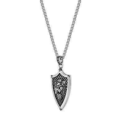 Men's LYNX Stainless Steel Lion Shield Pendant Necklace