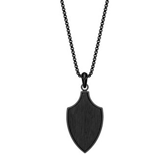 Men's LYNX Stainless Steel & Ebony Wood Shield Pendant Necklace