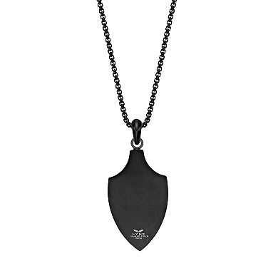 Men's LYNX Stainless Steel & Ebony Wood Shield Pendant Necklace
