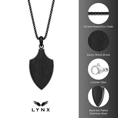 Men's LYNX Stainless Steel & Ebony Wood Shield Pendant Necklace
