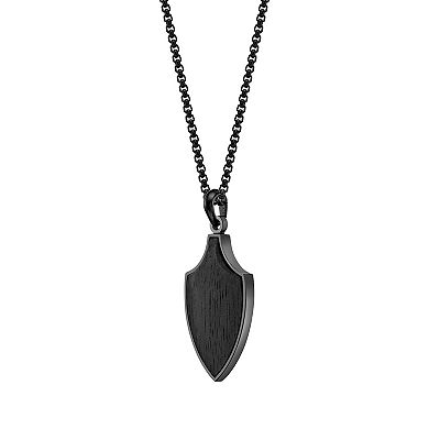 Men's LYNX Stainless Steel & Ebony Wood Shield Pendant Necklace