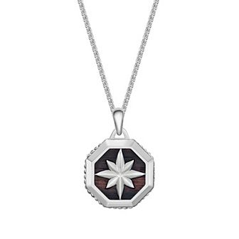 Men's LYNX Stainless Steel & Ebony Wooden Starburst Pendant Necklace