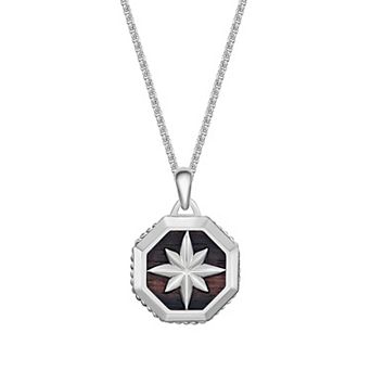 Men's LYNX Stainless Steel & Ebony Wooden Starburst Pendant Necklace
