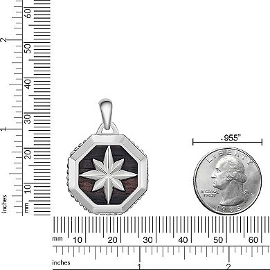 Men's LYNX Stainless Steel & Ebony Wooden Starburst Pendant Necklace