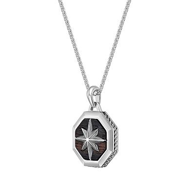 Men's LYNX Stainless Steel & Ebony Wooden Starburst Pendant Necklace