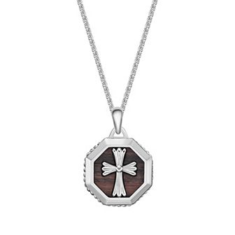 Men's LYNX Stainless Steel & Ebony Wood Pendant Necklace