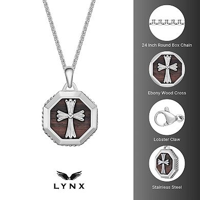 Men's LYNX Stainless Steel & Ebony Wood Pendant Necklace