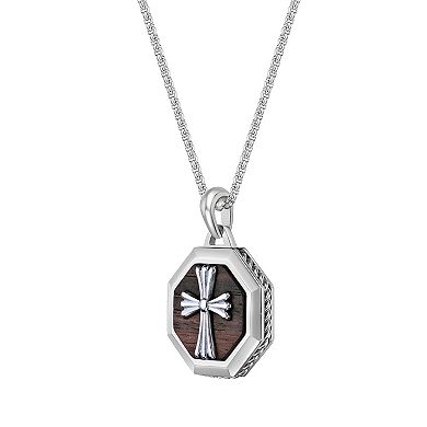Men's LYNX Stainless Steel & Ebony Wood Pendant Necklace