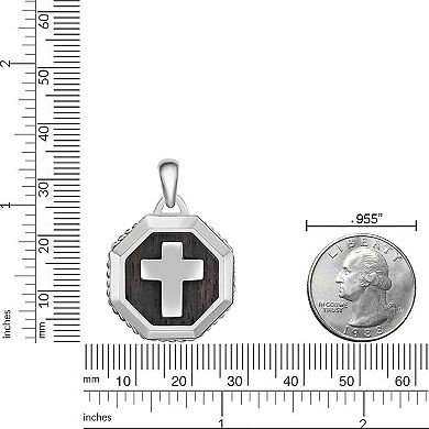 Men's LYNX Stainless Steel & Ebony Wood Cross Pendant Necklace