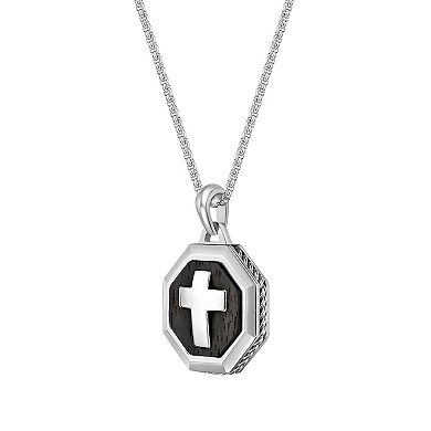 Men's LYNX Stainless Steel & Ebony Wood Cross Pendant Necklace