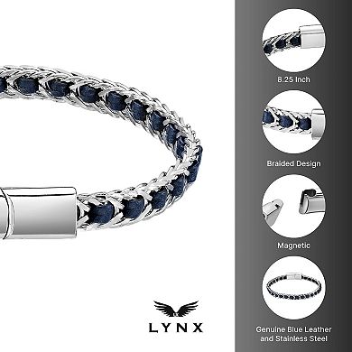 Men's LYNX Stainless Steel & Leather Bracelet