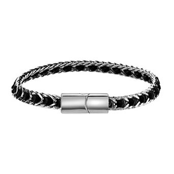 Men's LYNX Stainless Steel & Leather Bracelet