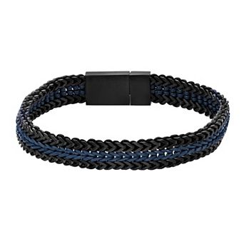 Men's LYNX Stainless Steel & Blue Leather Bracelet