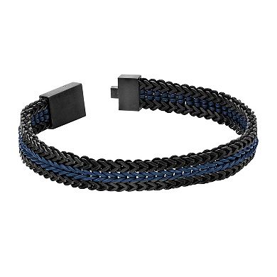 Men's LYNX Stainless Steel & Blue Leather Bracelet