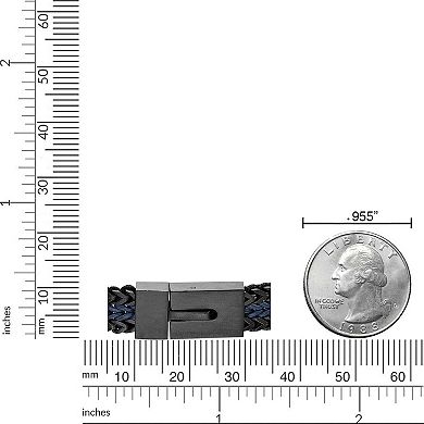 Men's LYNX Stainless Steel & Blue Leather Bracelet