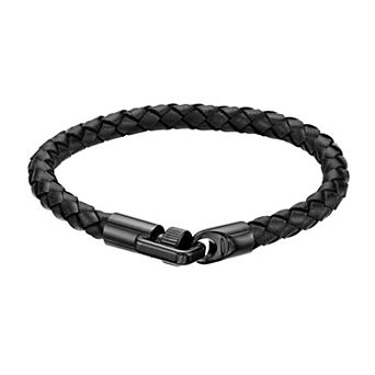 Men's LYNX Ion Plated Stainless Steel Leather Bracelet