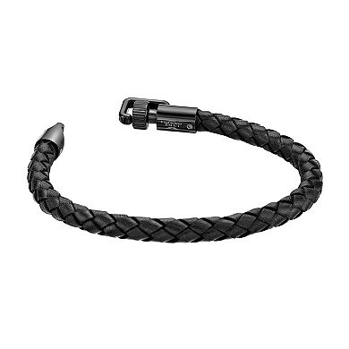 Men's LYNX Ion Plated Stainless Steel Leather Bracelet