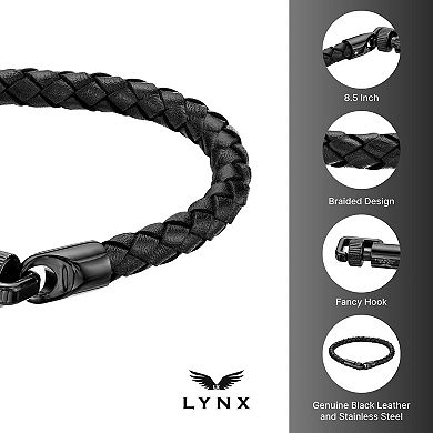 Men's LYNX Ion Plated Stainless Steel Leather Bracelet